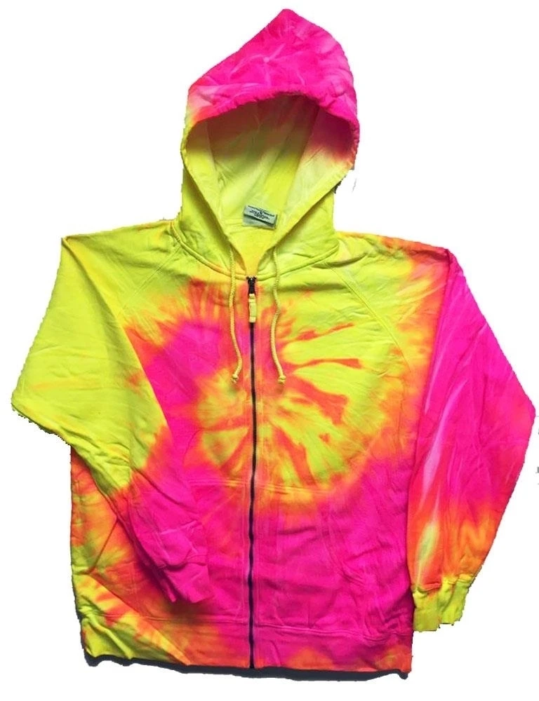 size XXLARGE ZIP UP PINK & YELLOW SWIRL TIE DYE HOODIE sweatshirt DYED