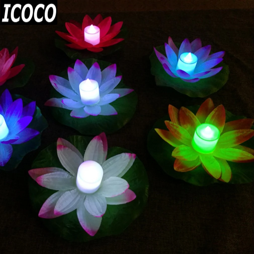 

ICOCO LED Artificial Lotus Colorful Changed Floating Flower Lamps Water Swimming Pool Wishing Light Lanterns Party Supply Sale