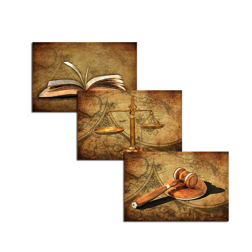 Визуальный художественный Декор Картина Холст принты Justice Law Hammer Scale Book on Vintage World
