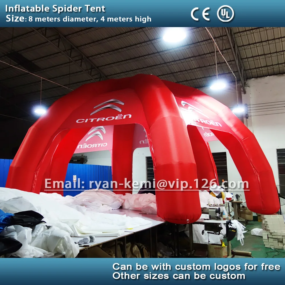 Free shipping 8m inflatable spider tent red inflatable car tent with custom logo inflatable trade show tent advertising tent