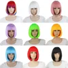 Yiyaobess Synthetic 10inch Straight Short Bob Wigs Bangs Blue Golden Red Black White Purple Pink Green Brown Cosplay Wig Female 1