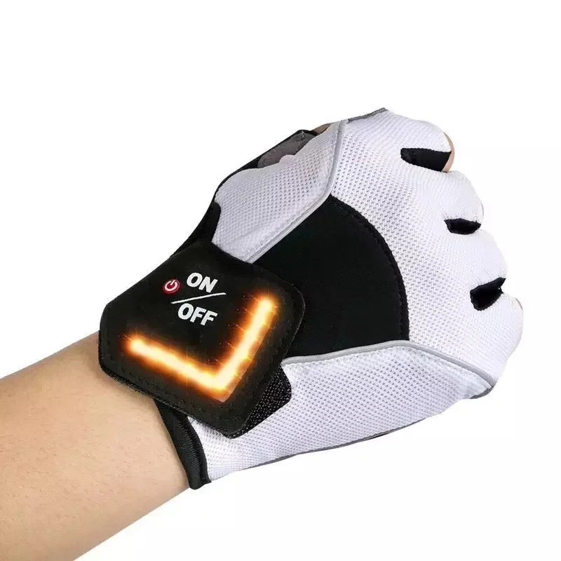 

Outdoor Cycling LED Turn Signal Warning Light Half Finger Riding Gloves Automatic Induction Safety Warning MTB Road Bike Gloves