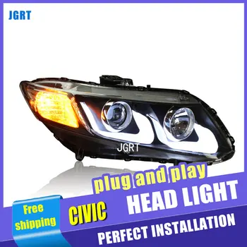 

car styling For Honda civic headlight assembly 2012-2015 For civic LED lamp bi xenon lens h7 d2h with hid kit 2pcs
