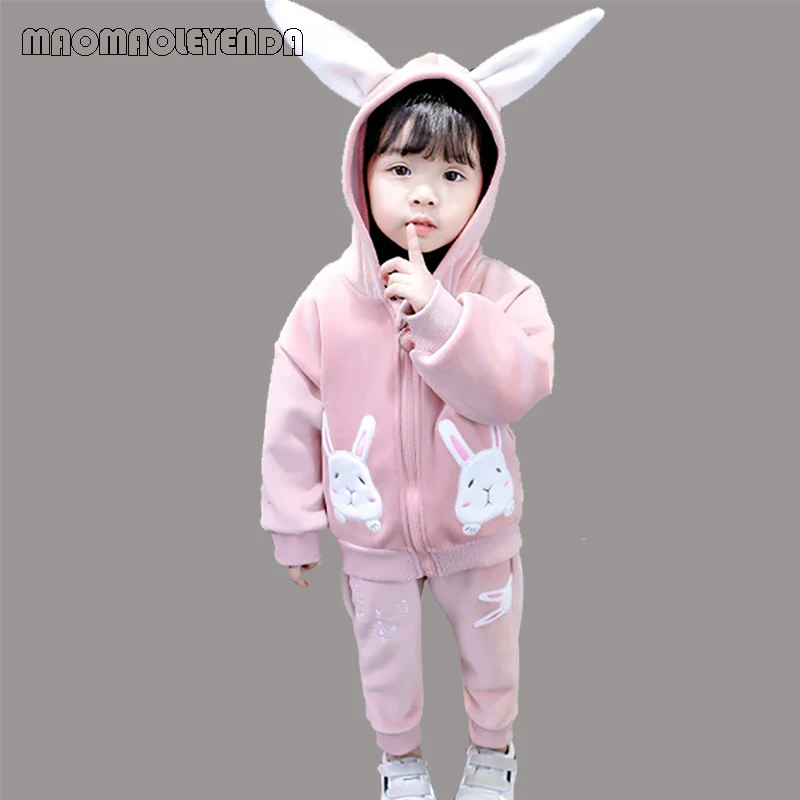 

Autumn and winter new children's clothing girls gold velvet suit rabbit ears fleece 2 sets of toddler baby fashion clothing set