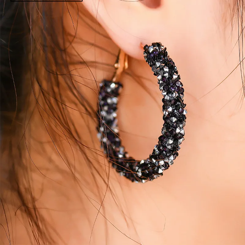 

Shiny Crystal Hoop Earrings for Women Big Circle Round Boucle D'oreille Fashion Jewelry Statement Personality Wedding Bijoux