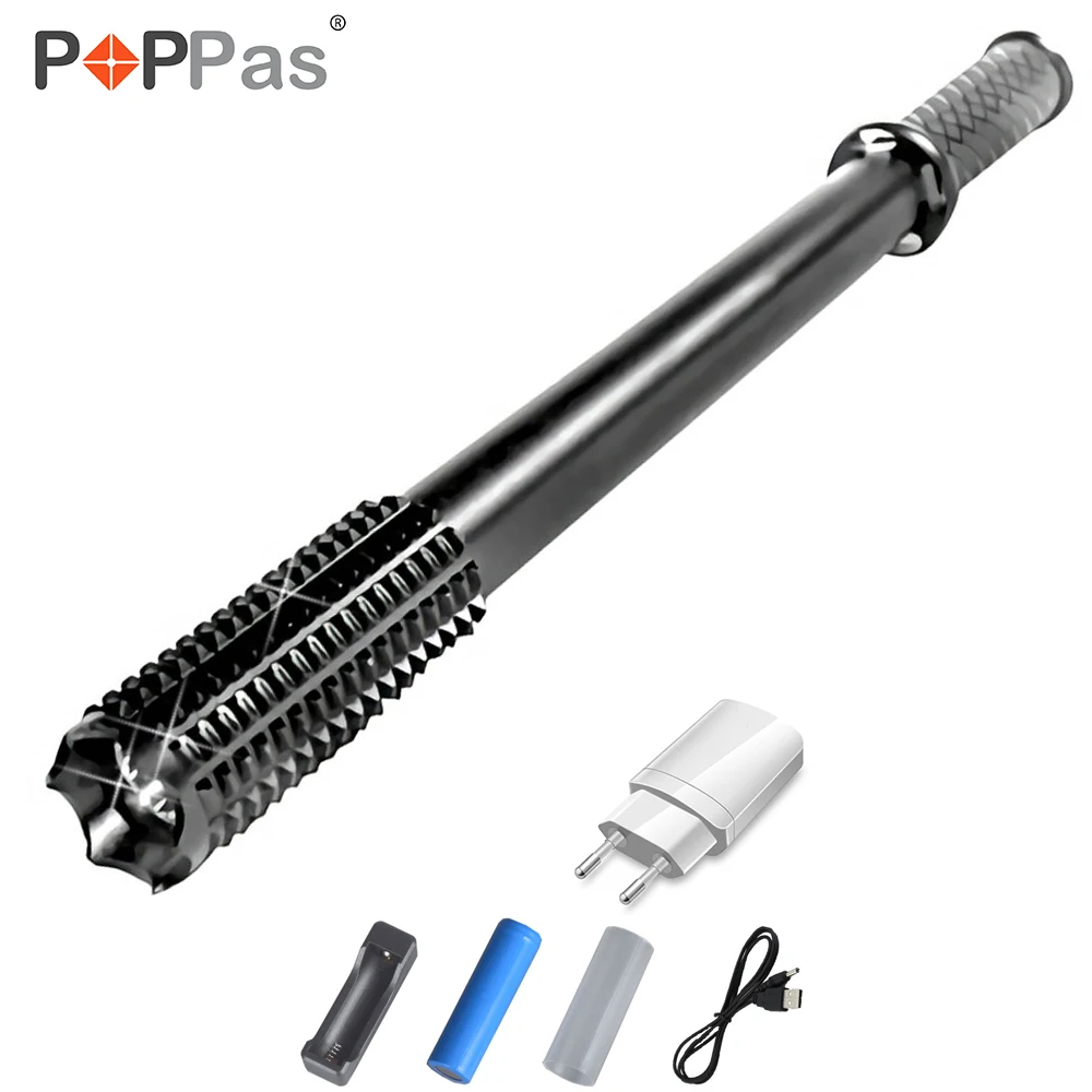 

44CM CREE Q5 Chips Mace Flashlight Baseball Bat 3 Modes send 18650 Battery Charger