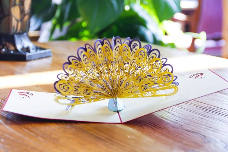 FANLUS Peacock Pop up Birthday Card for Wife Husband Kids Day Card and Envelopes Handmade 3D Anniversary Wedding Card Graduation (11)