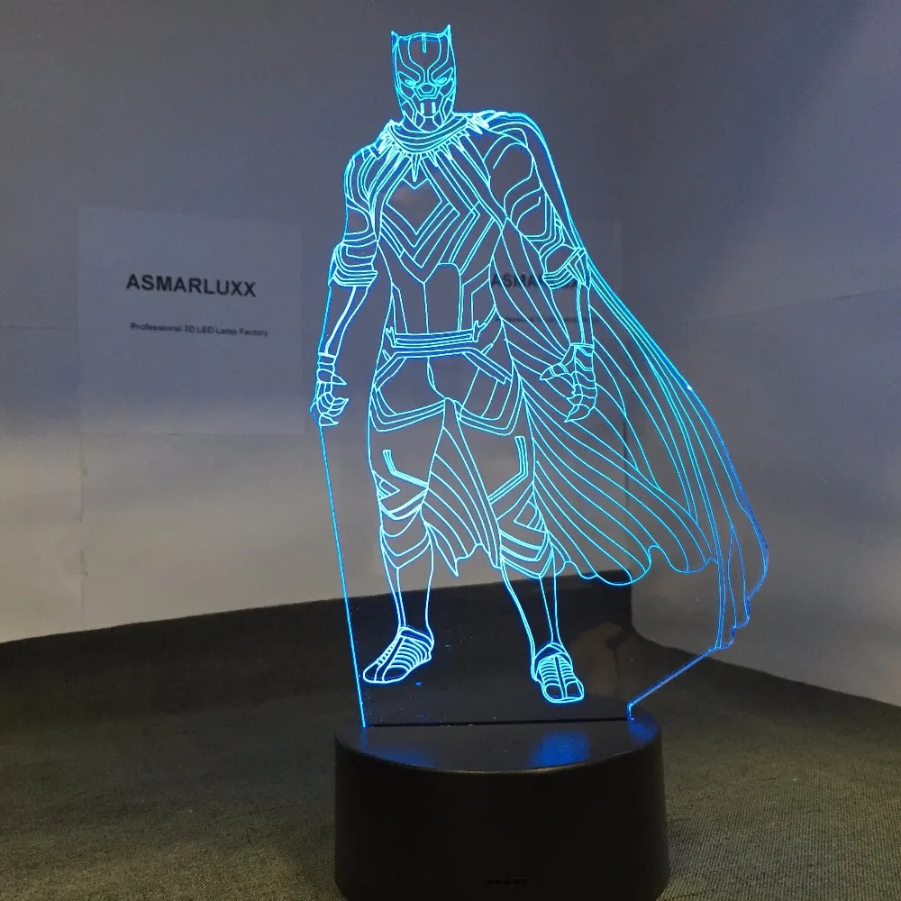 3D LED Black Panther Night Light USB Touch Luminous Super Hero Thor