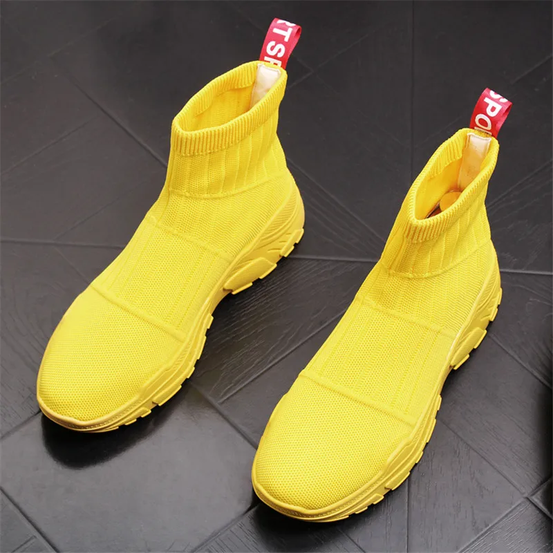 Мужская Желтая комфортная обувь на каждый день, высокие носки, мужские дышащие Полусапоги, Модные ботильоны 2#10/20D50