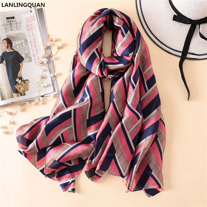

2019 Hot Sale New Design Silk Scarf Luxury Brand Echarpe Desigual Shawl Fashion Geometric Style Women silk shawls hijab