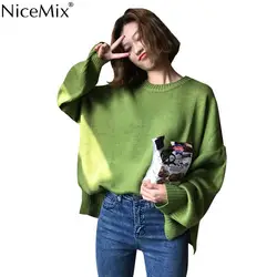 NiceMix Повседневное одноцветное свитер Харадзюку Для женщин Свободный пуловер осень джемпер Весна уличной корейский трикотаж тянуть Femme Hiver