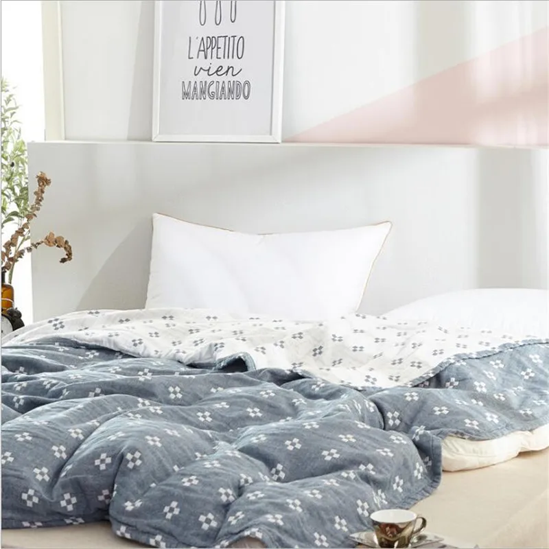 100% Cotton Muslin Blanket Bed Sofa Travel Breathable Summer Soft Throw Blanket 4 Layers Gauze AB Side Bedspread 200*230cm 4