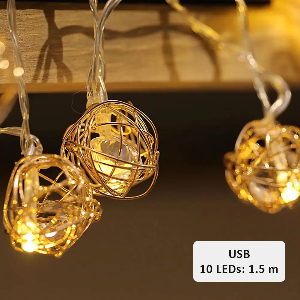 LAIDEYI 1.5m 3M Iron Metal Ball LED String Light Warm White Fairy Lights Holiday Garland Lamp for Party Wedding Christmas Decor - Испускаемый цвет: Warm White