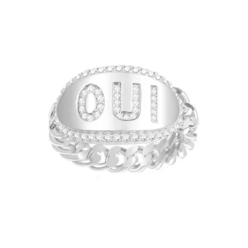 

SLJELY Luxury Brand S925 Sterling Silver Fine Jewelry Letter OUI Chain Ring Pave Zirconia Stones Women Fashion Accessories