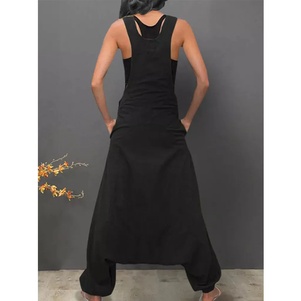 Plus Size S-5XL Women Spring Summer Jumpsuits Casual U Neck Adjusted Strap Sleeveless Backless Side Pockets Baggy Long Playsuits Plus Size S-5XL Women Spring Summer Jumpsuits Casual U Neck Adjusted Strap Sleeveless Backless Side Pockets Baggy Long Playsuits