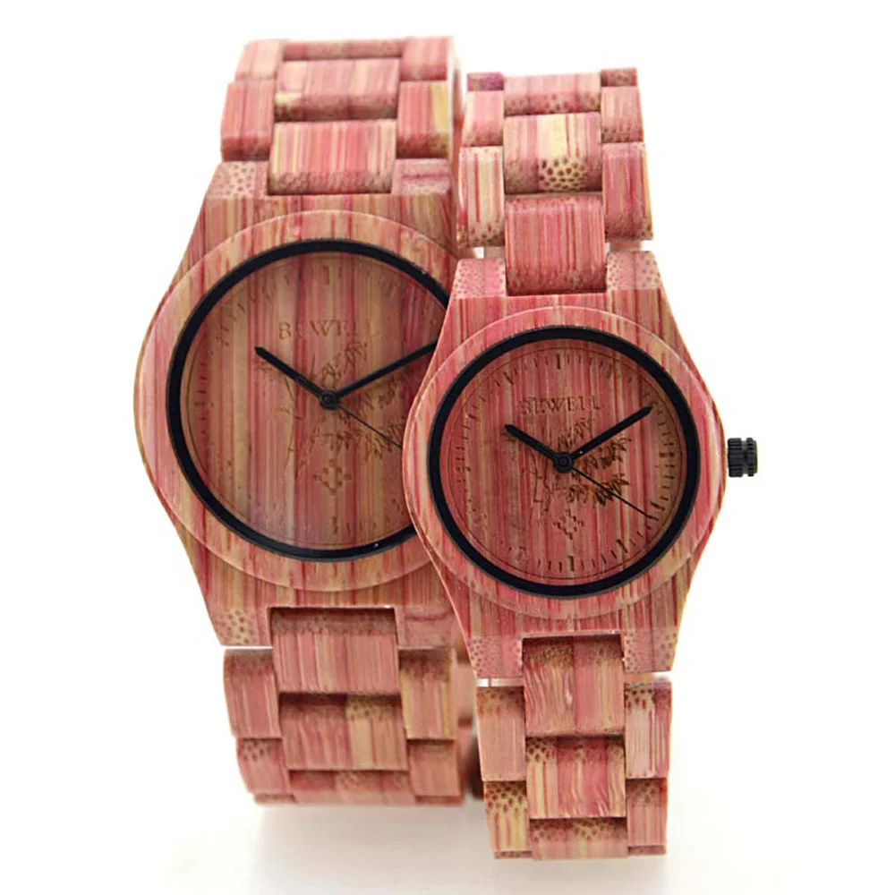 

New Womens Watches Pink Color Bamboo Wooden Wristwatches with Bamboo Band Watches for Women Japan Movement Quartz Watch For Gift