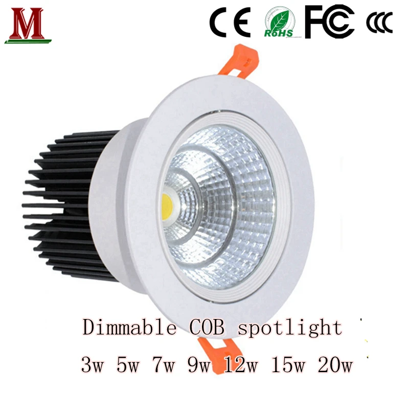 5pcs LED dimmable COB spotlight 3w5w7w9w12w15w20w embedded light AC85
