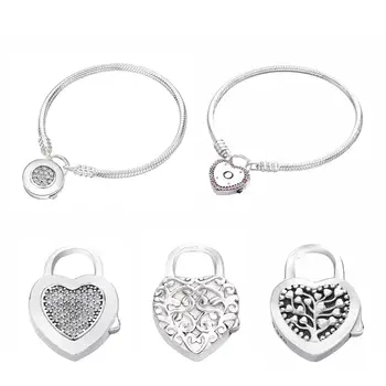 

Ajax 100% 925 Sterling Sliver Love Lock Type Snake Bracelet Fit Pan Bracelet