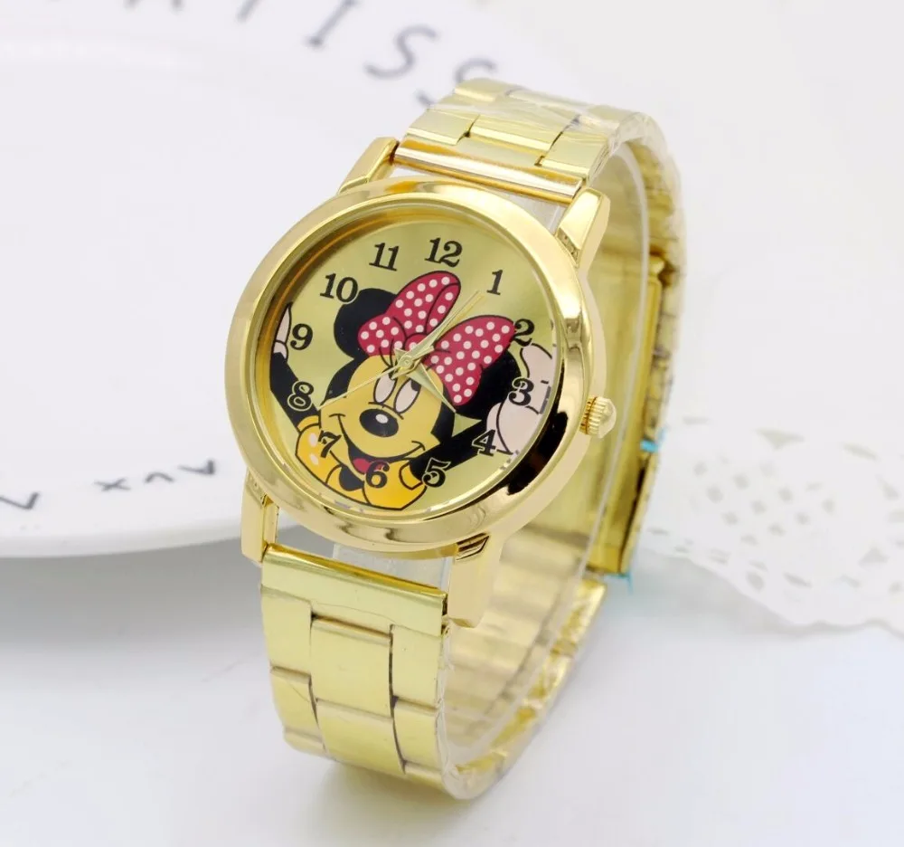 

2018 Fashion Gold Mickey Mouse newest luxury quartz watch Lady Slim Stainless Steel Watch Women Clock kobiet zegarka