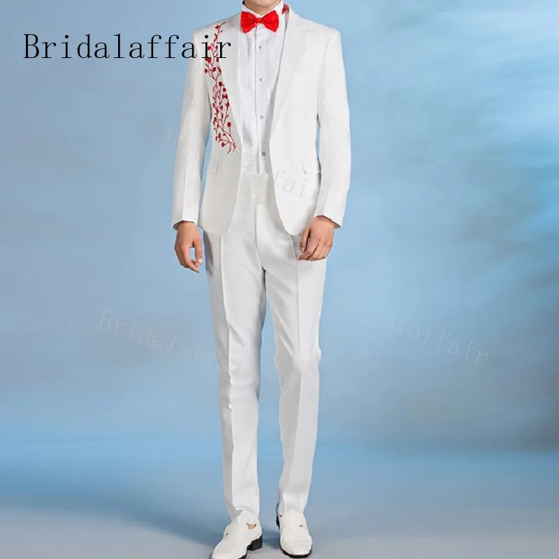 Bridalaffair костюм Homme Mariage Terno модный официальный смокинг белый красный цветочный Appliqeus мужской костюм костюмы жениха свадебный костюм