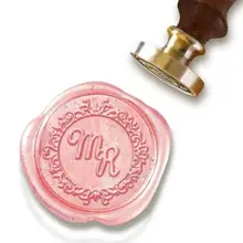 Персонализированные монограмма 2-Начальные Пользовательские Воск печать штамп " die-#2595 Lauren сценарий шрифт с викторианской границы