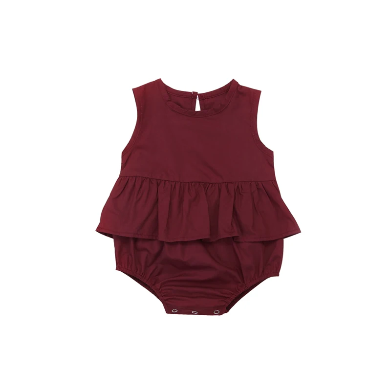 Newborn Baby Girl Cotton Casual Red Ruffle Sleeveless O Neck Covered