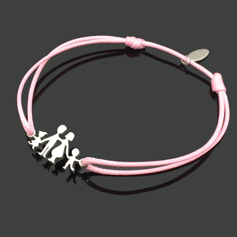 

Hand In Hand Family Stainless Steel Charm Cord Wish Bracelet Family Stainless Steel Pendant Adjustable String Bracelet