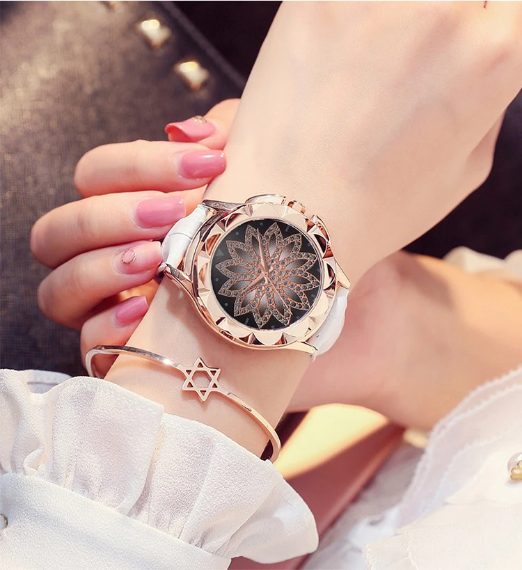 

2019 New Fashion Chinese Style Peony Pattern Watch Gilt Digital Quartz Casual Leather Clock Women Dress Cartoon Wristwatch Hot