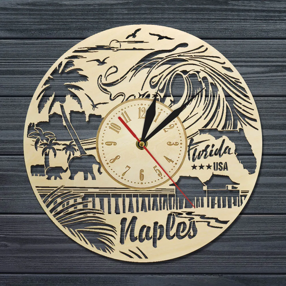 Naples Florida State Skyline деревянные настенные часы США Искусство гостиная домашний
