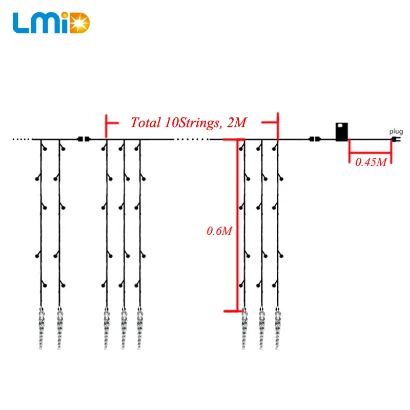 Holiday Lighting 2M*0.6M 60LEDs Waterproof String Light Fairy Icicle LED Curtain Light For Festival Christmas Garland Decoration Holiday Lighting 2M*0.6M 60LEDs Waterproof String Light Fairy Icicle LED Curtain Light For Festival Christmas Garland Decoration