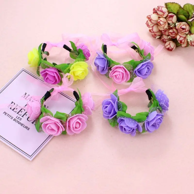 

Women Girls Wrist Corsage Wristband Bridal Wedding Party Bridesmaid Artificial Flower Wave Point Mesh Romantic Ribbon Bracelet
