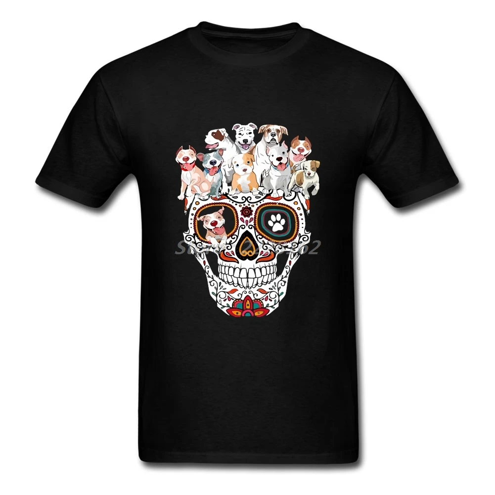 

Summer Pit Bull Skull T-Shirts Men Trendy Apparel Shirt Funny Dog Vintage Original T Shirt O-neck Tops