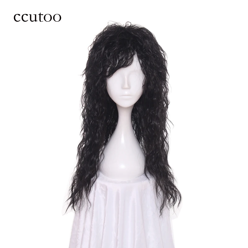 

ccutoo 70s/80s Men's Retro Costume Rocking Black Bullet Synthetic Wig Heavy Metal Musician Cosplay Wig Long Curly Full Wigs