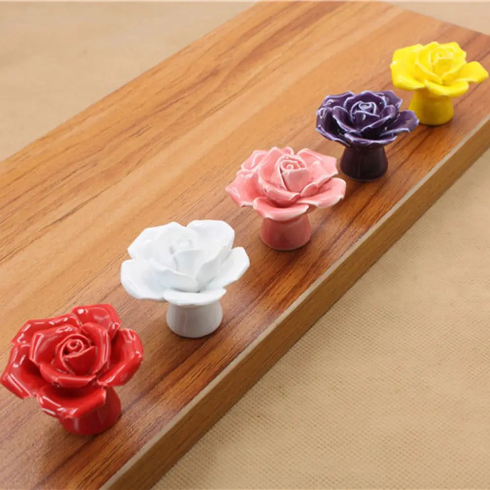 

1PC New Pretty Rose Ceramic Flower Design Vintage Knob Drawer Cupboard Door Porcelain Pull Handle with Screw
