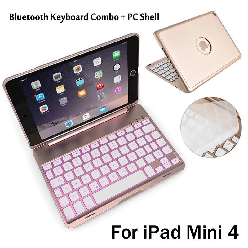 

For iPad Mini4 High-Quality 7 Colors Backlit Light Wireless Bluetooth Keyboard Case Cover For iPad Mini 4 + Gift