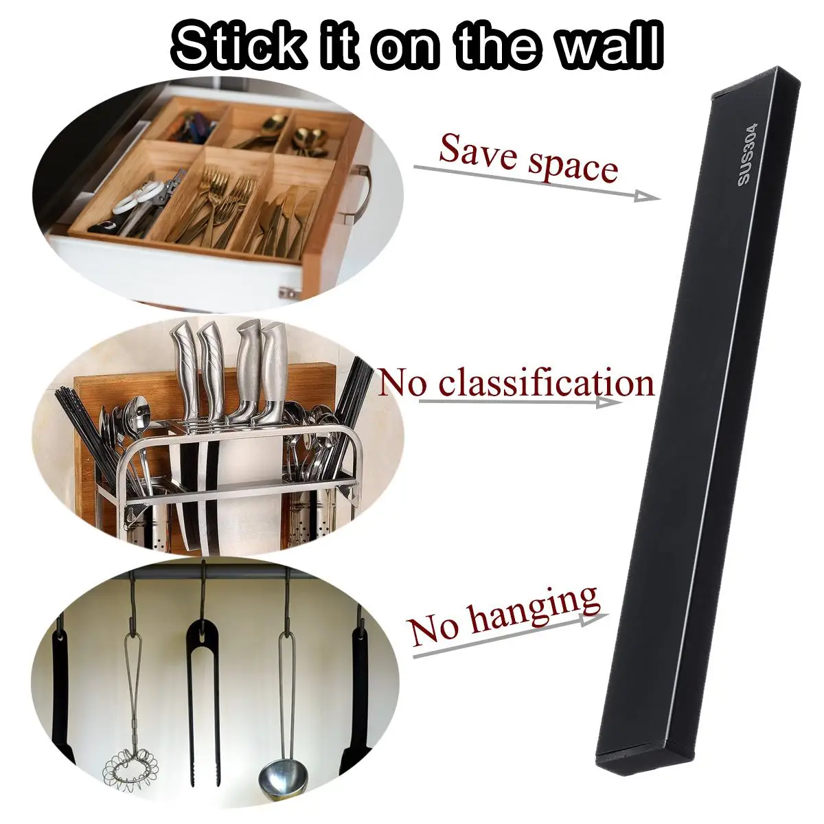50cm Length Blocks Knife Holder Strong Magnetic Self-adhesive Wall Mounted Kitchen Magnet Bar Holder Display Rack Strip Stand
