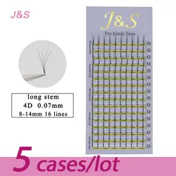 J & S 5 шт./партия 4D предварительно сделанные вентиляторы 16 линий Новое поступление ресницы удлинение естественная накладная норка