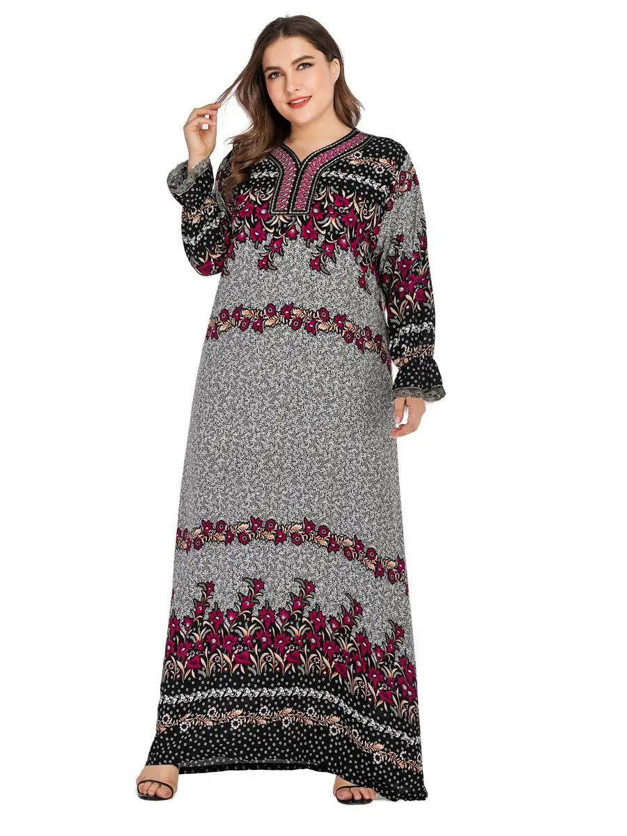 Абая для мусульманских женщин платье Винтаж халат Длинные Макси Вечерние платья ислам одежда Этническая Дубай цветочный принт длинный