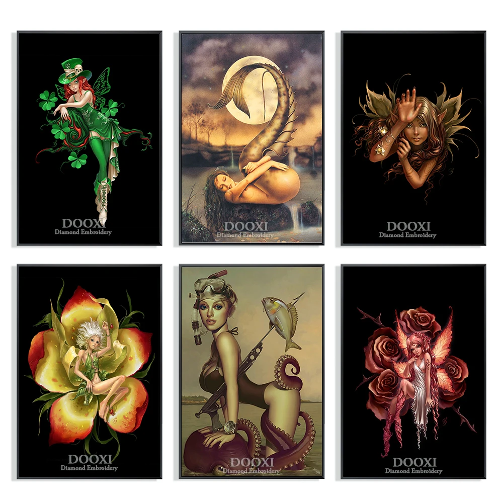 

DOOXI Diamond Painting Cross Stitch Full Square Picture of Rhinestone Elf Partner DIY Diamond Mosaic Diamond Embroidery Sale