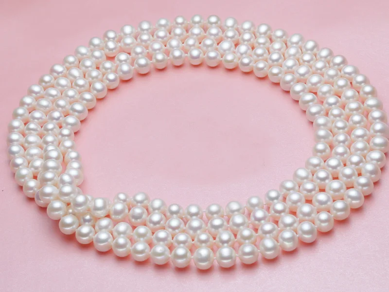 Sinya Classical pearls strands long necklace 7-8mm round pearls beads sweater chain for women Mom girls suit four seasons wear  (10)