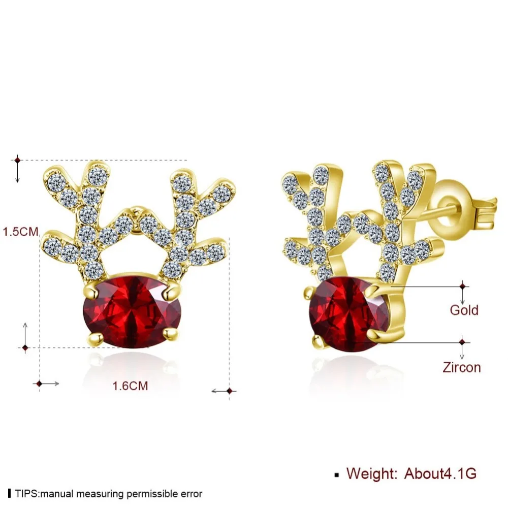 China Fashion Christmas Earrings For Women Dangle Luxury Crystal  Stud Earrings Reindeer Shape Red Color CZ Stone Earring Gift (3)