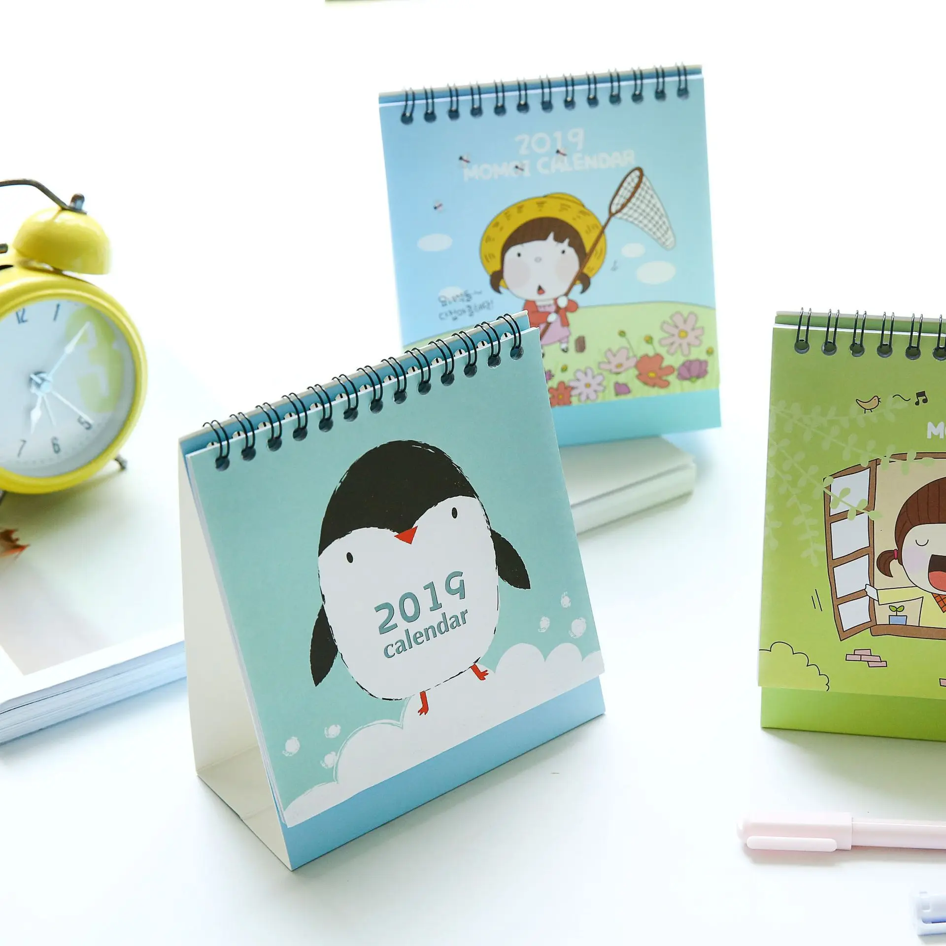 

8 styles 2019 year Lovely kawaii Cactus penguin cat pig Mini Table Calendars Desk Calendar Office School Supplies 2019 Calendar