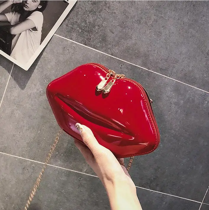

New PU Leather Sexy Red Lips Clutch Bag Women Evening Bags Small Chain Purse Handbags Bride Bridesmaid Wedding Party Bag