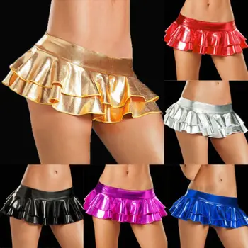 

2019 Sexy Women's Metallic Shiny Bodycon Micro Mini Dress Party Clubwear Short Skirt