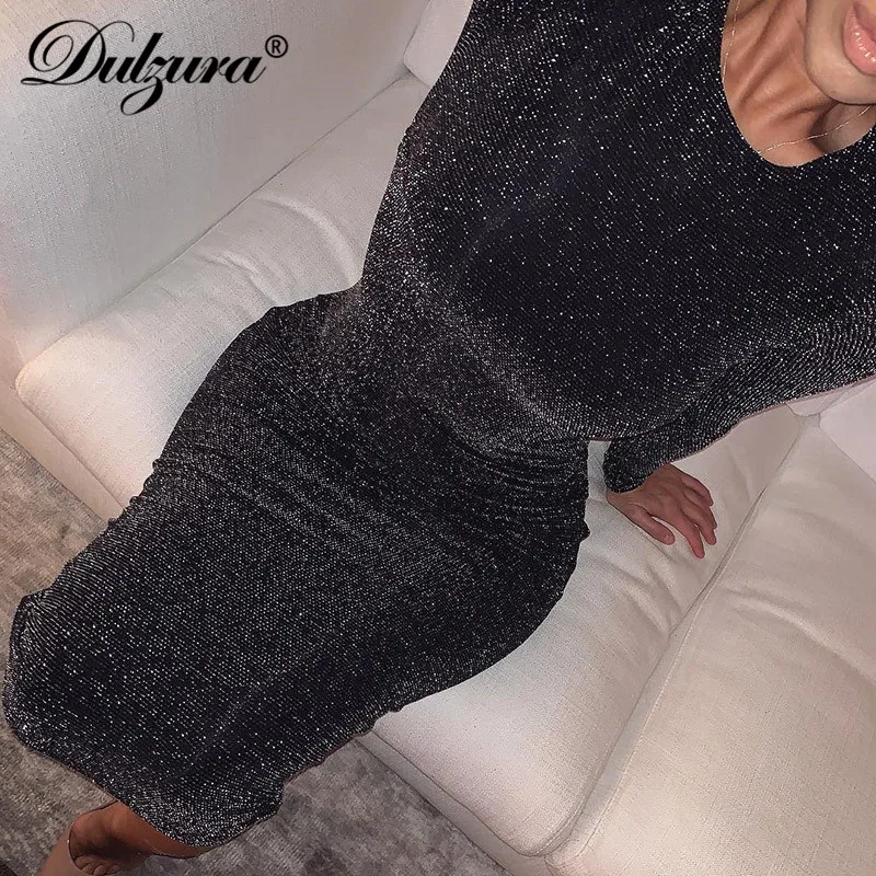 

Dulzura glitter sparkle bling long sleeve dress sexy party 2019 autumn winter elegant bodycon christmas sequins club office