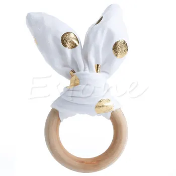 

Safety Wooden Natural Baby Rabbit Teething Ring Baby Bunny Toys Soothing Teething Ring Handmade Chewie