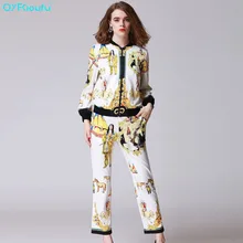 QYFCIOUFU High Quality Fashion Two Piece Set Women Sweat Suits Long Sleeves Sweatsuit + Runway Printed Casual Long Pants