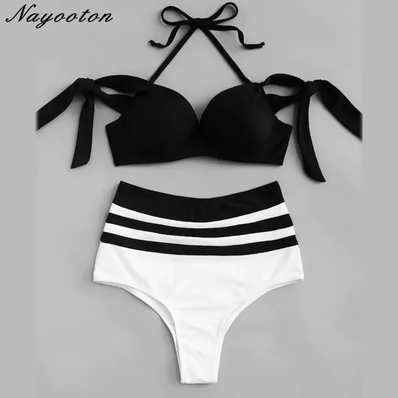 Bikinis 2019 Black white Patchwork swimwear high waist swimsuit women micro bikini push up solid biquini swimming suit for women Bikinis 2019 Black white Patchwork swimwear high waist swimsuit women micro bikini push up solid biquini swimming suit for women