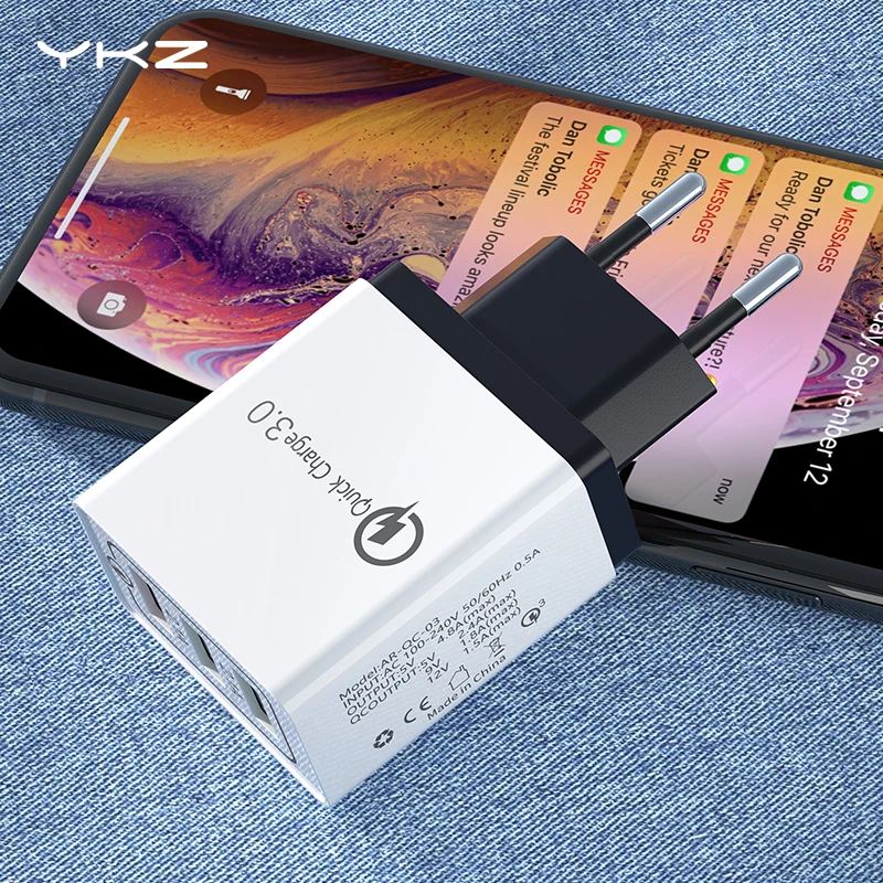 

YKZ 3 USB Charger Quick Charge 3.0 Fast Charging adapter 24W Mobile Phone QC Wall USB Charger for iPhone Samsung Huawei Xiaomi