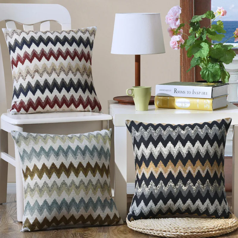 

45x45cm Jacquard Linen Cotton Wave Pattern Car Seat Home Sofa Cushion Cover Bedroom Decorative Throw Pillowcase